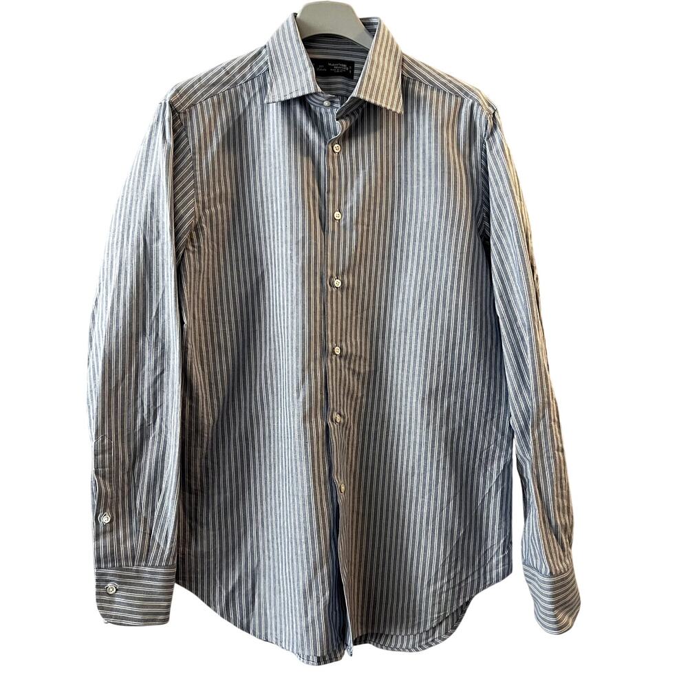 Maker’s Shirt Kamakura 225 Liberty Japan Size 16 35 Striped Blue White Slim Fit